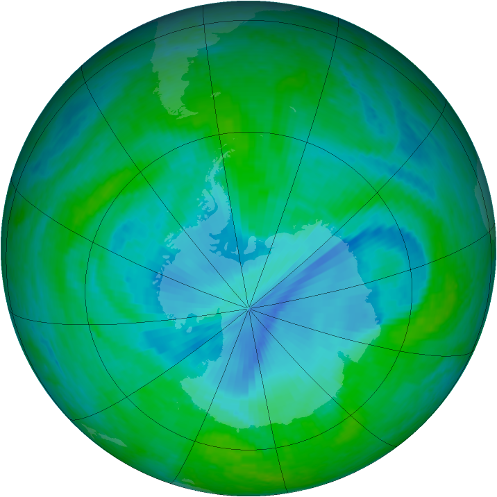 Antarctic ozone map for 20 December 2001
